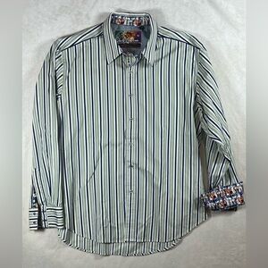 Robert Graham 2XL Multi Color Striped Men's Shirt with Fun Pattern Cuffs Collar
